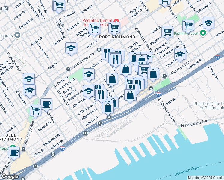map of restaurants, bars, coffee shops, grocery stores, and more near in Philadelphia