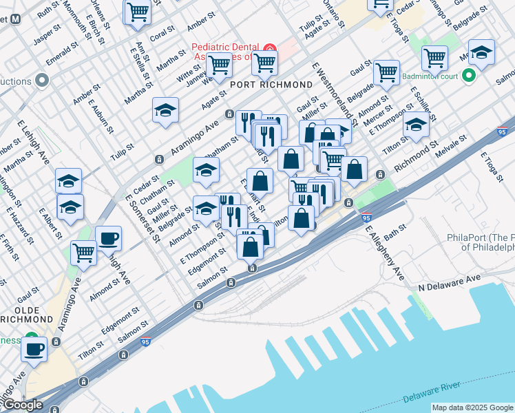 map of restaurants, bars, coffee shops, grocery stores, and more near in Philadelphia