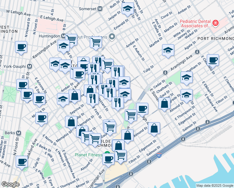 map of restaurants, bars, coffee shops, grocery stores, and more near 2644 Agate Street in Philadelphia