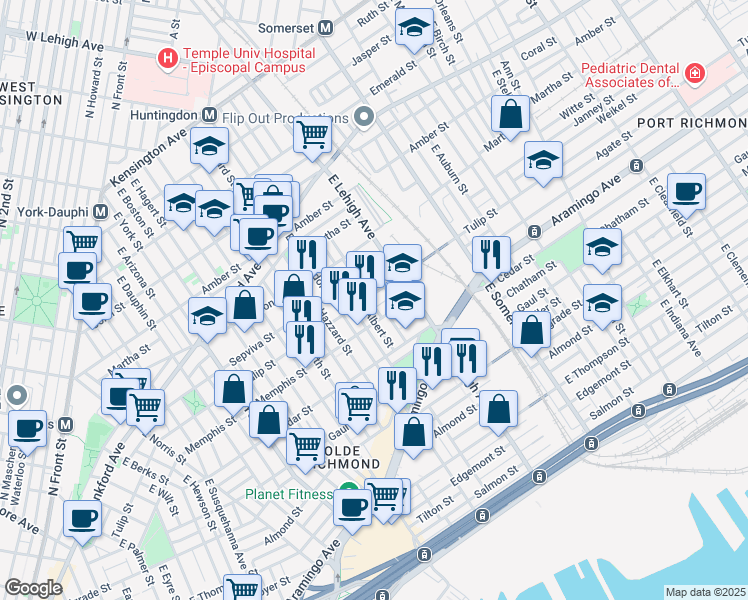 map of restaurants, bars, coffee shops, grocery stores, and more near 2637 Agate Street in Philadelphia