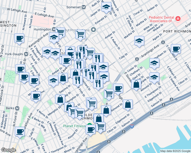 map of restaurants, bars, coffee shops, grocery stores, and more near 2637 Agate Street in Philadelphia