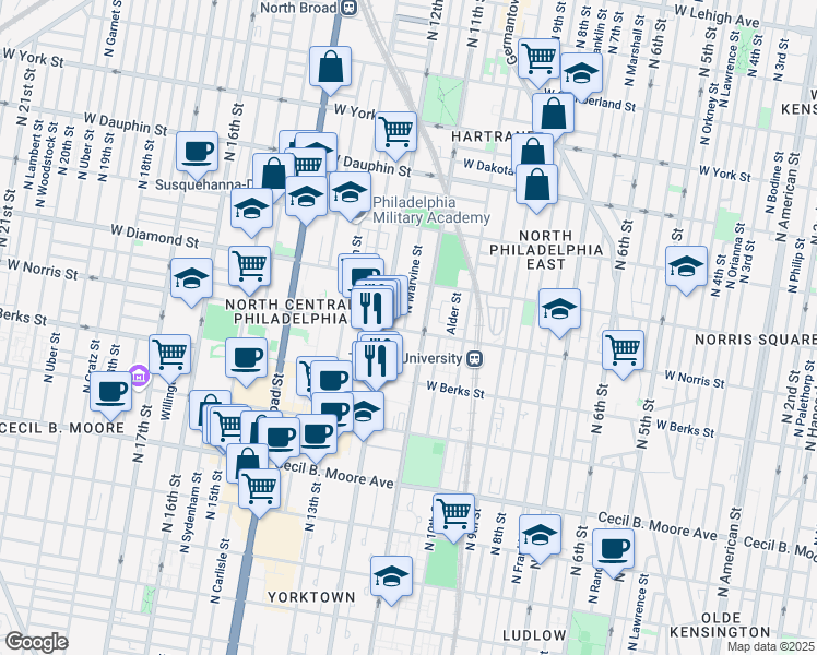map of restaurants, bars, coffee shops, grocery stores, and more near in Philadelphia