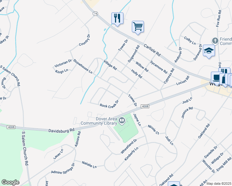 map of restaurants, bars, coffee shops, grocery stores, and more near 3521 Wyngate Rd in Dover