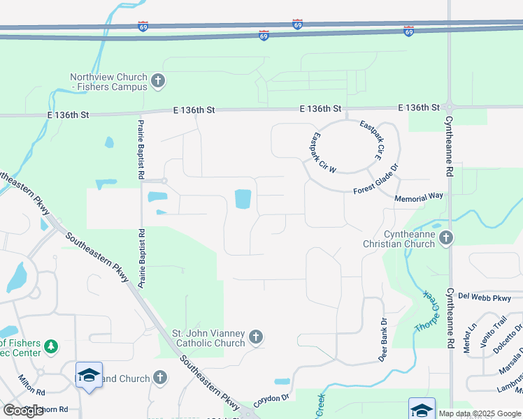 map of restaurants, bars, coffee shops, grocery stores, and more near 15144 Lansbury Lane in Fishers