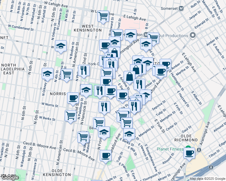 map of restaurants, bars, coffee shops, grocery stores, and more near in Philadelphia