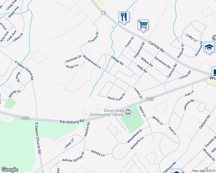 map of restaurants, bars, coffee shops, grocery stores, and more near 2630 Wyngate Road in Dover