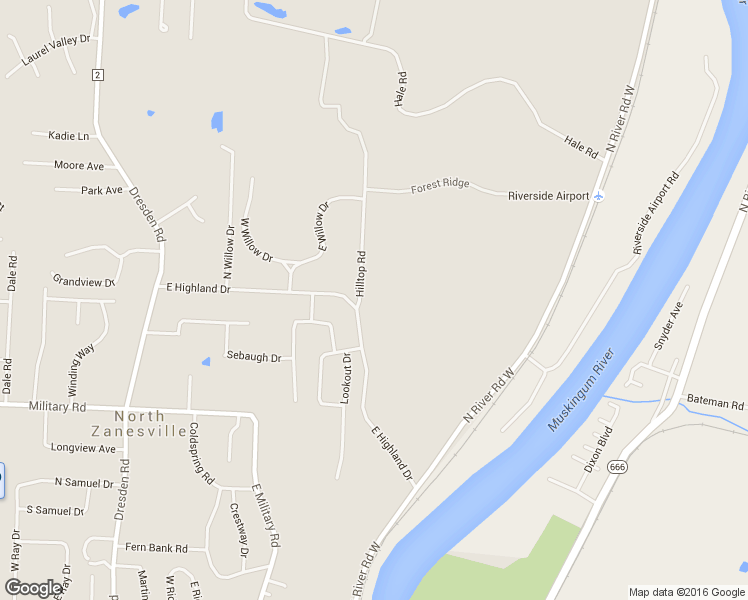 map of restaurants, bars, coffee shops, grocery stores, and more near 3200 Hilltop Road in Zanesville