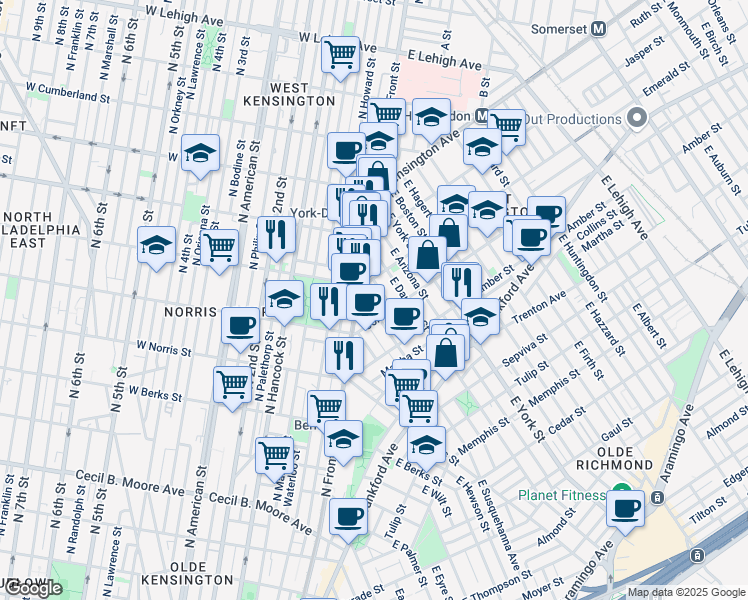 map of restaurants, bars, coffee shops, grocery stores, and more near in Philadelphia