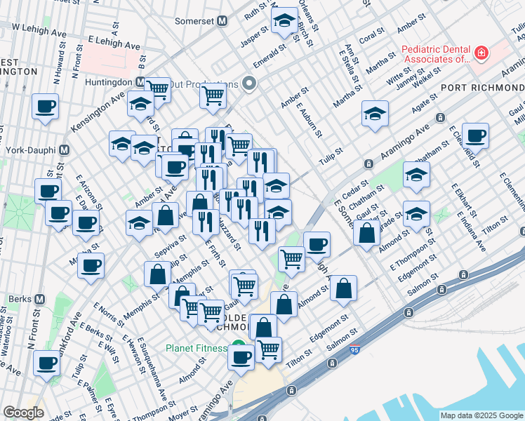 map of restaurants, bars, coffee shops, grocery stores, and more near 2650 Agate Street in Philadelphia
