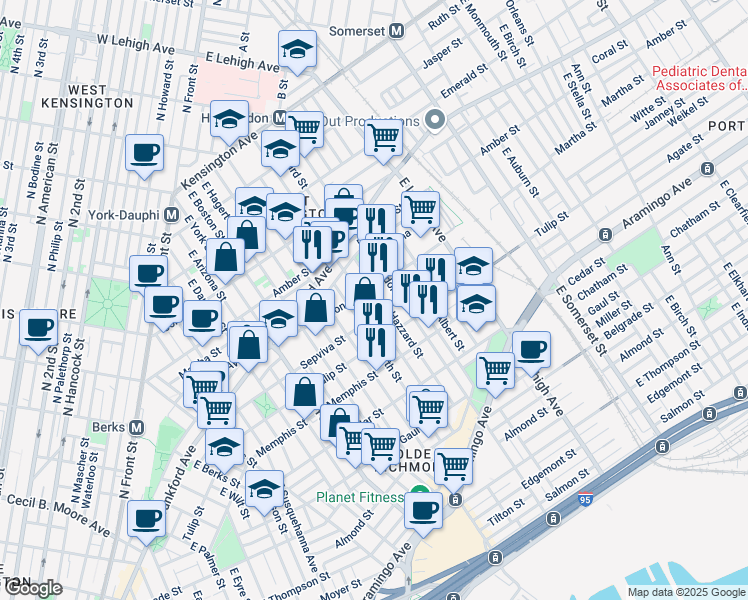 map of restaurants, bars, coffee shops, grocery stores, and more near 2551 Trenton Avenue in Philadelphia