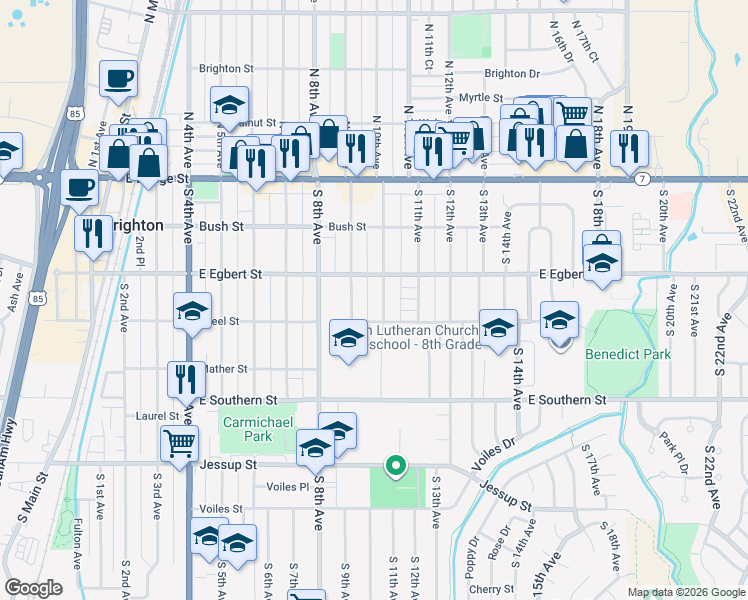 map of restaurants, bars, coffee shops, grocery stores, and more near 268 South 10th Avenue in Brighton