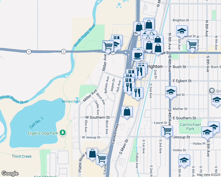 map of restaurants, bars, coffee shops, grocery stores, and more near 263 Balsam Avenue in Brighton