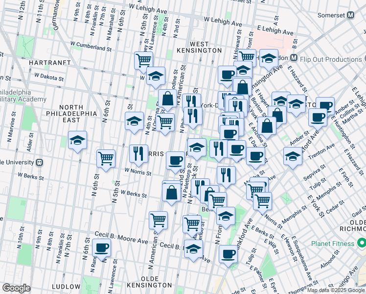 map of restaurants, bars, coffee shops, grocery stores, and more near in Philadelphia