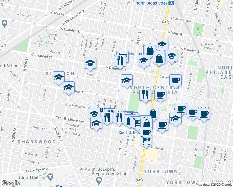 map of restaurants, bars, coffee shops, grocery stores, and more near in Philadelphia