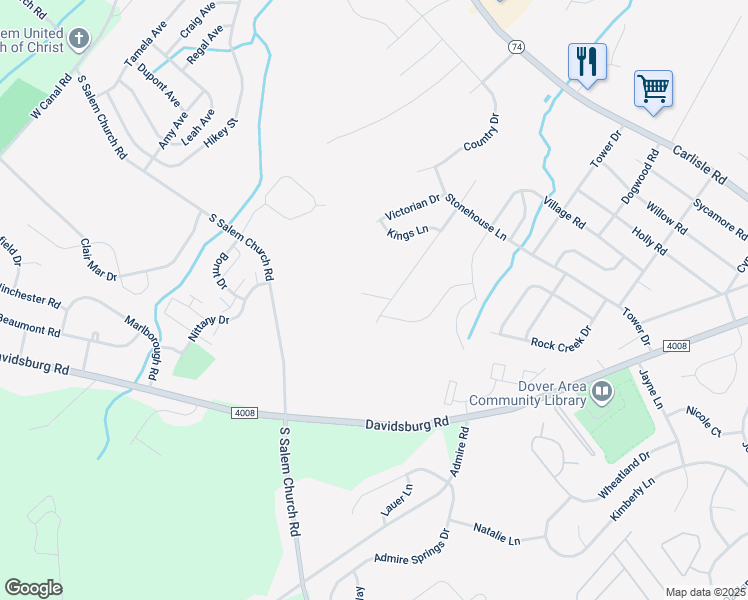 map of restaurants, bars, coffee shops, grocery stores, and more near in Weigelstown