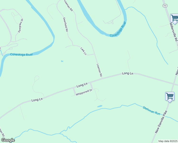 map of restaurants, bars, coffee shops, grocery stores, and more near 491 Long Lane in Lancaster