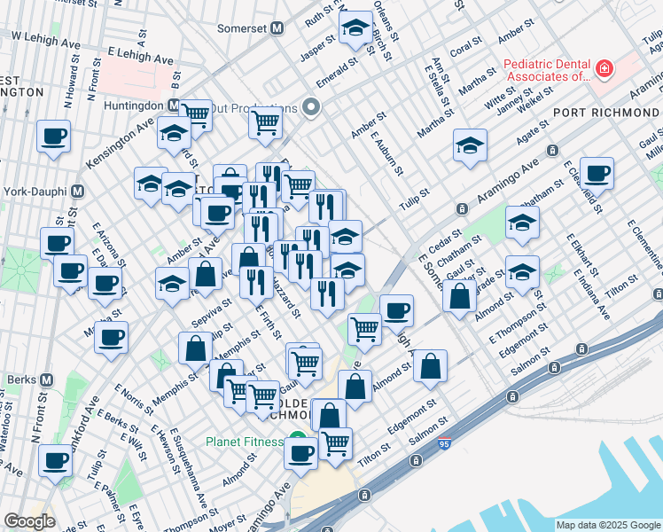 map of restaurants, bars, coffee shops, grocery stores, and more near 2658 Agate Street in Philadelphia