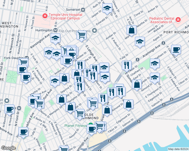 map of restaurants, bars, coffee shops, grocery stores, and more near 2637 Agate Street in Philadelphia