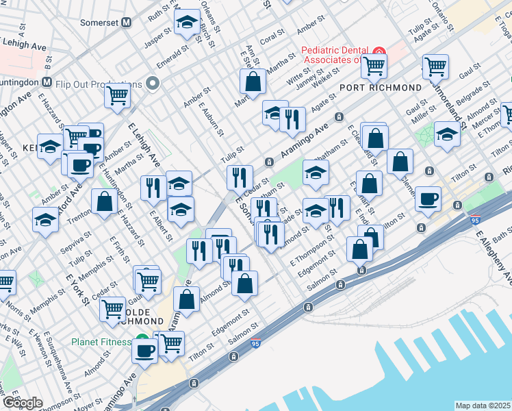 map of restaurants, bars, coffee shops, grocery stores, and more near 2823 Chatham Street in Philadelphia
