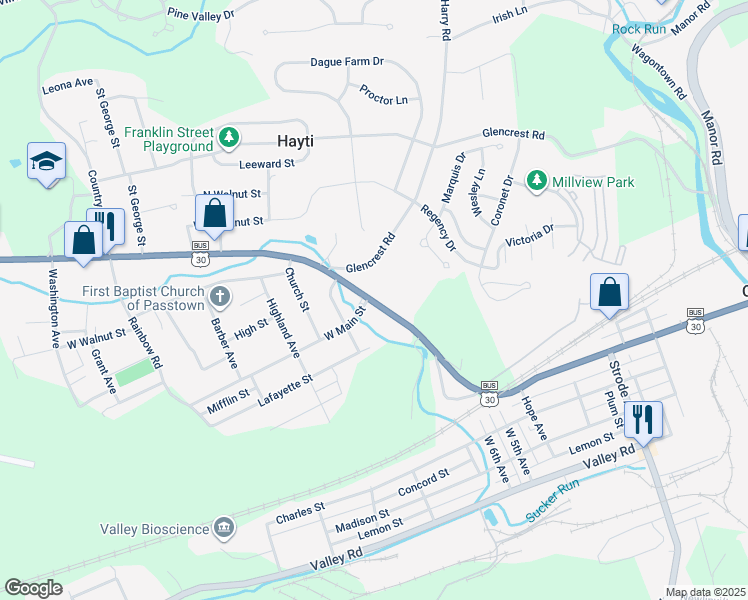 map of restaurants, bars, coffee shops, grocery stores, and more near in Chester County