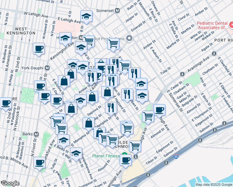 map of restaurants, bars, coffee shops, grocery stores, and more near 2536 Sepviva Street in Philadelphia