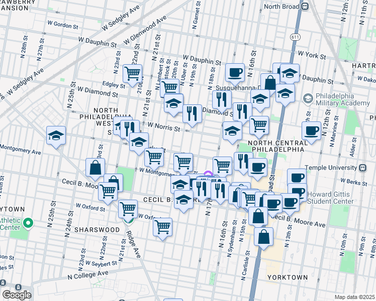 map of restaurants, bars, coffee shops, grocery stores, and more near in Philadelphia