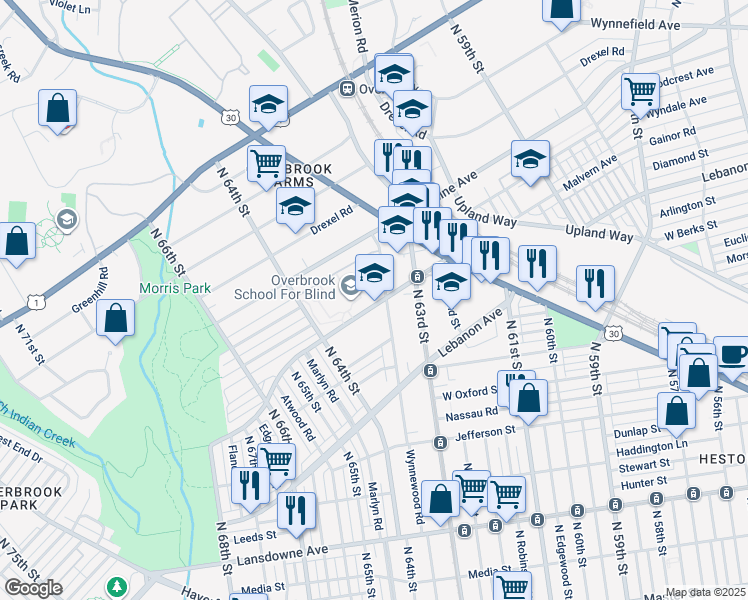 map of restaurants, bars, coffee shops, grocery stores, and more near in Philadelphia
