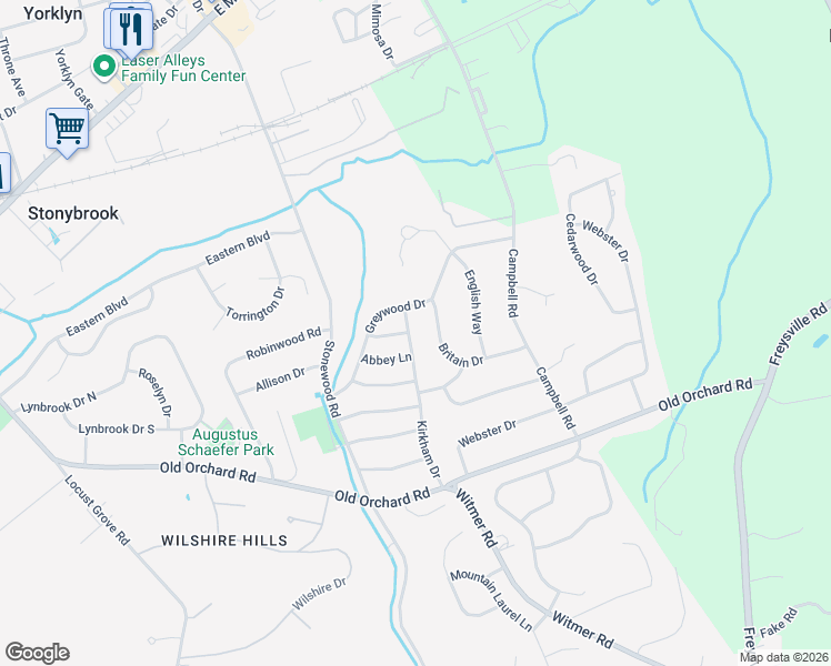 map of restaurants, bars, coffee shops, grocery stores, and more near 4185 Abbey Lane in York