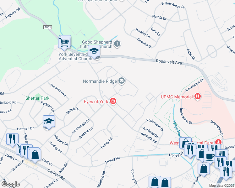 map of restaurants, bars, coffee shops, grocery stores, and more near 1679 Westgate Drive in Shiloh