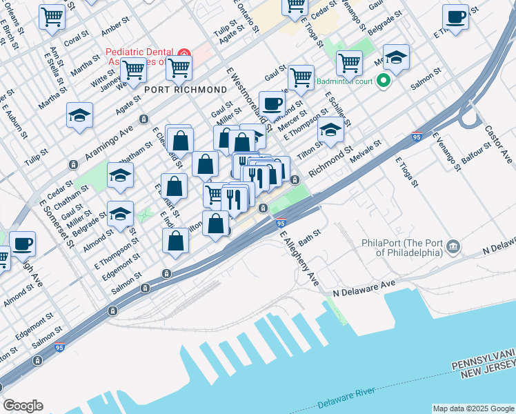 map of restaurants, bars, coffee shops, grocery stores, and more near in Philadelphia