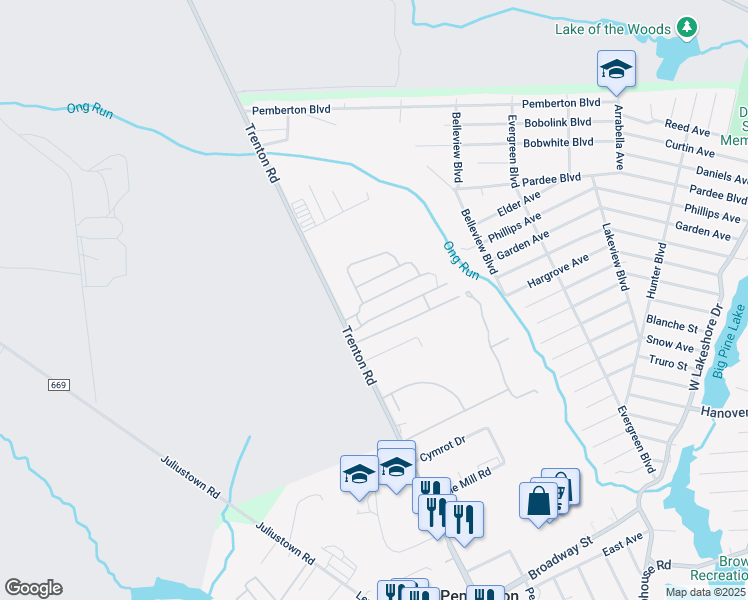 map of restaurants, bars, coffee shops, grocery stores, and more near 304 Trenton Road in Browns Mills