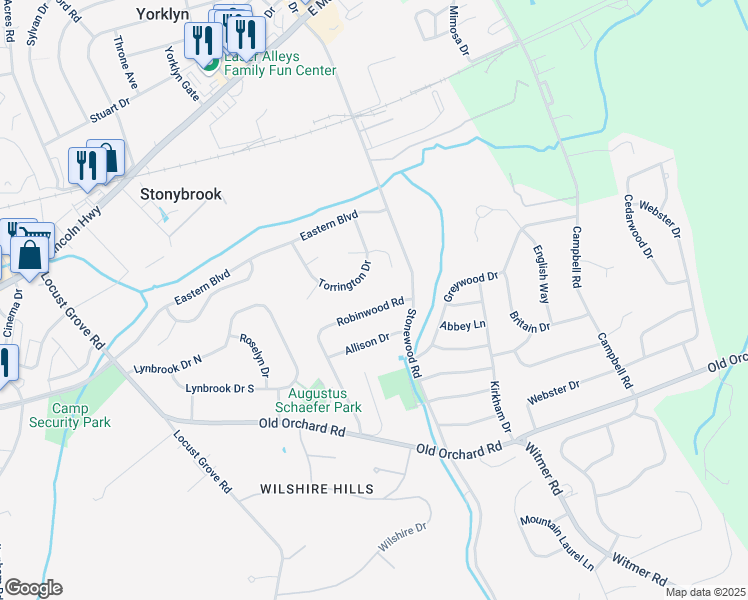 map of restaurants, bars, coffee shops, grocery stores, and more near 4077 Robinwood Road in East York