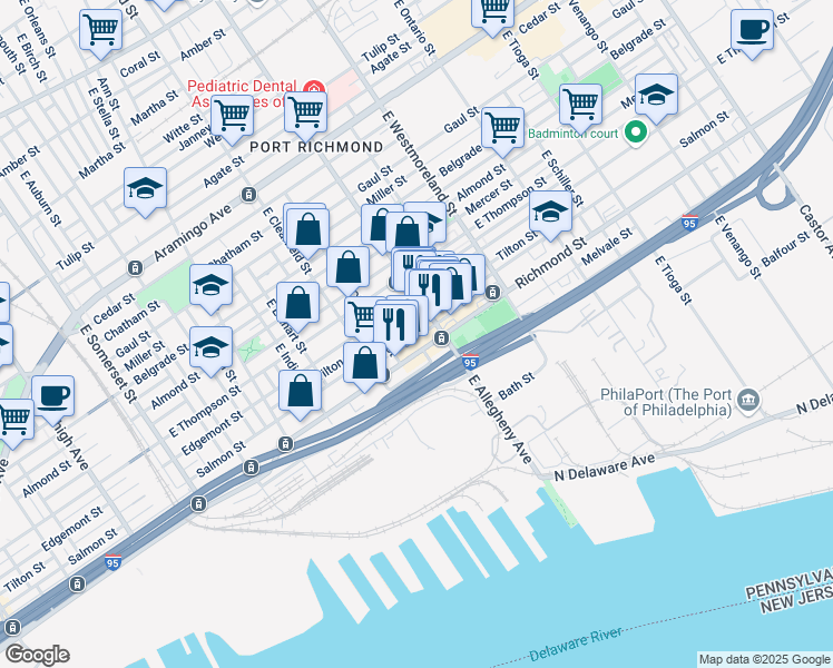 map of restaurants, bars, coffee shops, grocery stores, and more near in Philadelphia