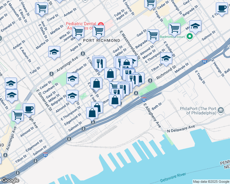 map of restaurants, bars, coffee shops, grocery stores, and more near 3115 Edgemont Street in Philadelphia