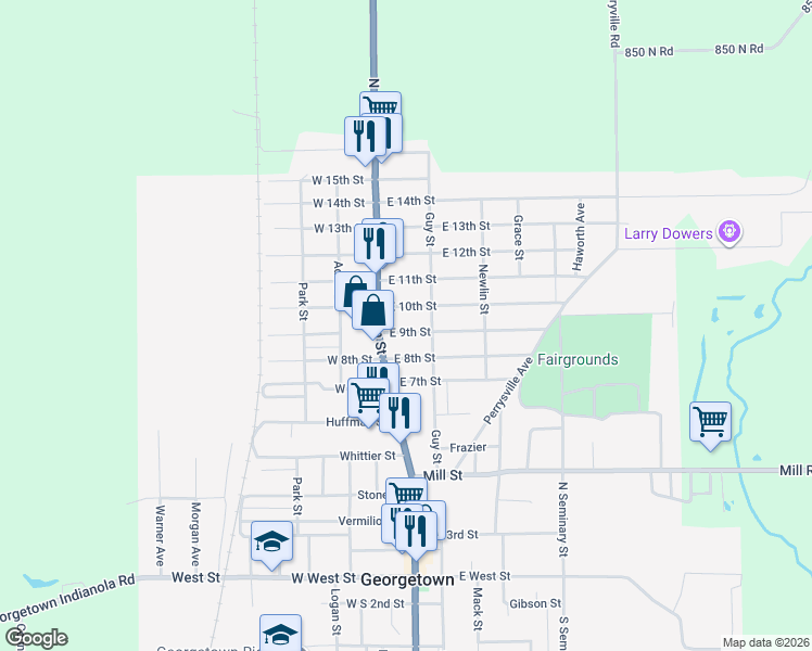 map of restaurants, bars, coffee shops, grocery stores, and more near 198 East 9th Street in Georgetown