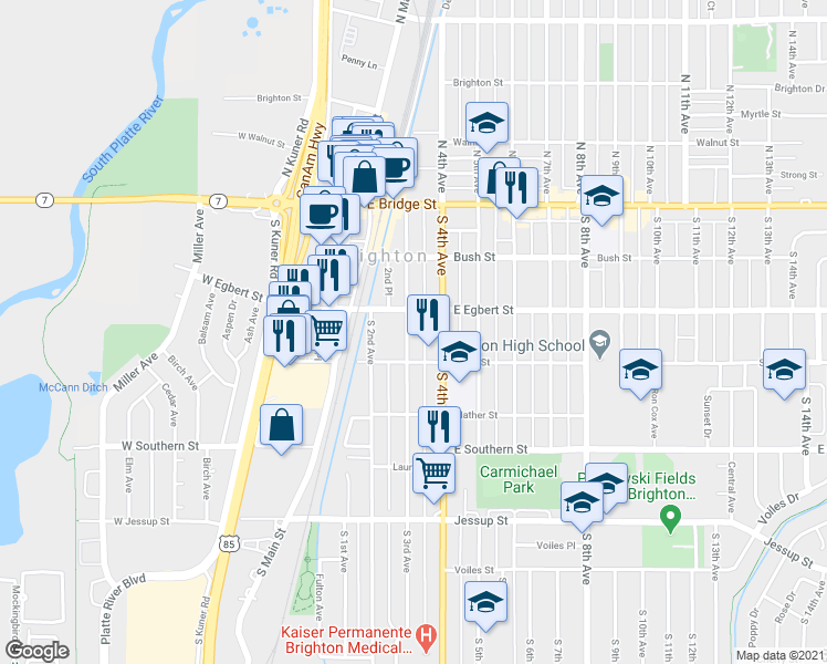 map of restaurants, bars, coffee shops, grocery stores, and more near 234 South 3rd Avenue in Brighton