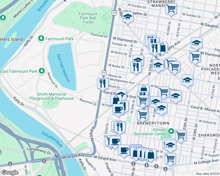 map of restaurants, bars, coffee shops, grocery stores, and more near 1700-36 South Natrona Street in Philadelphia
