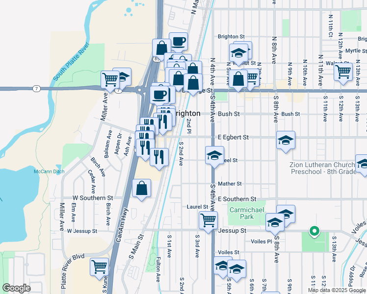 map of restaurants, bars, coffee shops, grocery stores, and more near 259 South 3rd Avenue in Brighton