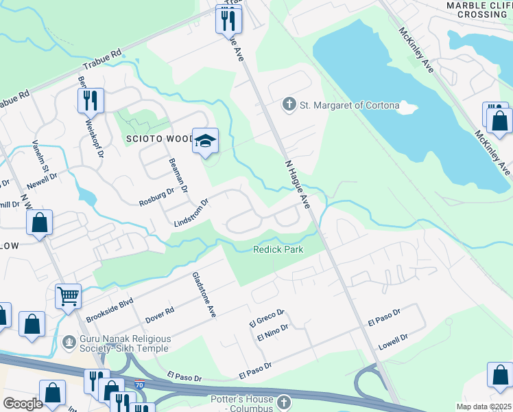map of restaurants, bars, coffee shops, grocery stores, and more near 3261 Vasalboro Way in Columbus