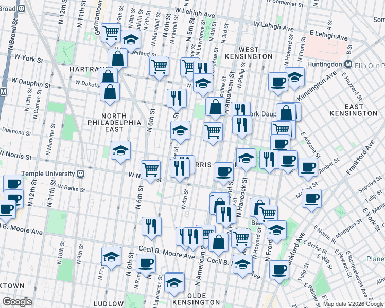 map of restaurants, bars, coffee shops, grocery stores, and more near in Philadelphia