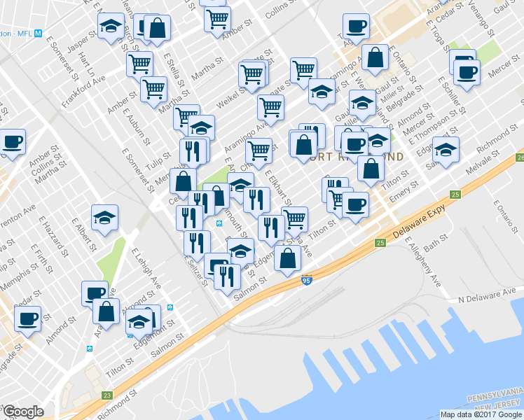 map of restaurants, bars, coffee shops, grocery stores, and more near 2969 Livingston Street in Philadelphia