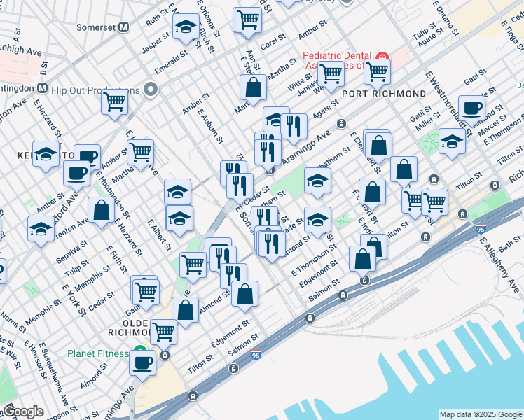 map of restaurants, bars, coffee shops, grocery stores, and more near 2839 Chatham Street in Philadelphia