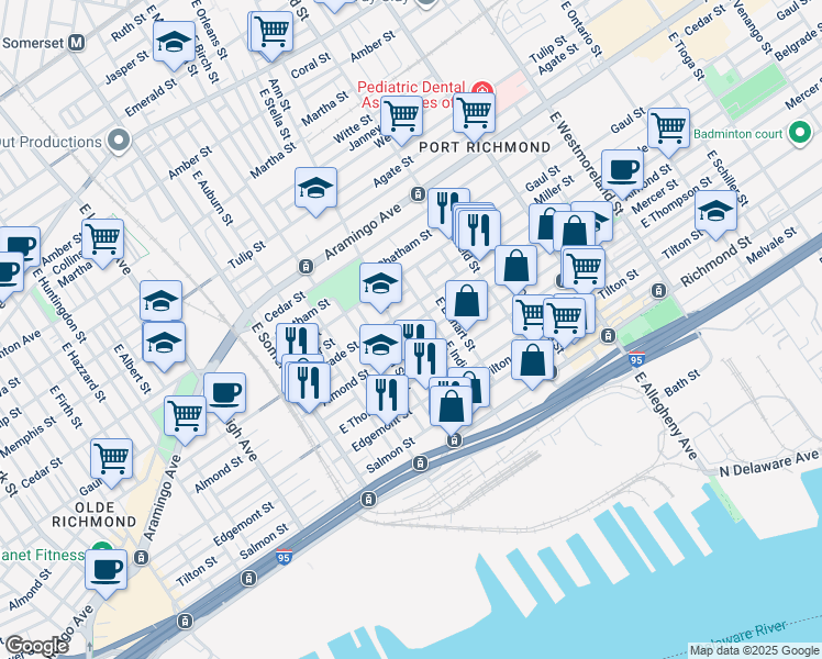 map of restaurants, bars, coffee shops, grocery stores, and more near 2969 Livingston Street in Philadelphia