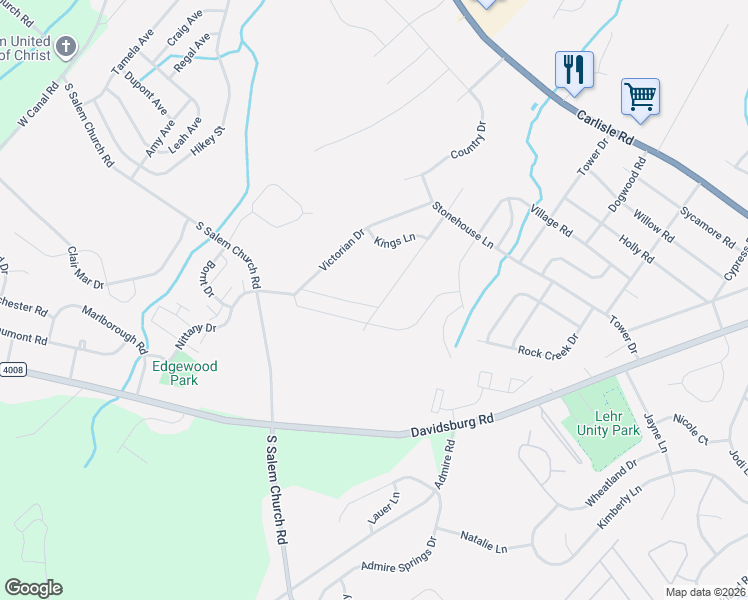 map of restaurants, bars, coffee shops, grocery stores, and more near 2646 Brownstone Drive in Dover