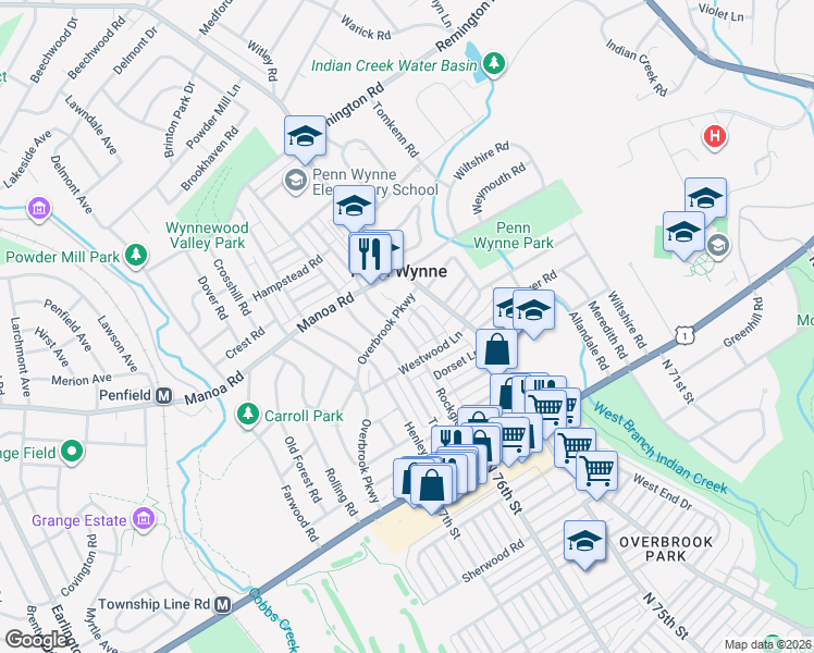 map of restaurants, bars, coffee shops, grocery stores, and more near 106 Rockglen Road in Wynnewood