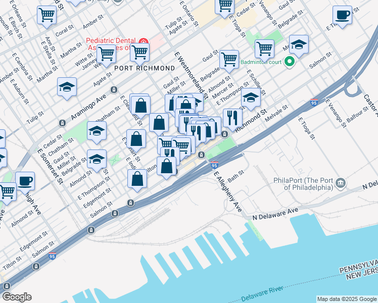 map of restaurants, bars, coffee shops, grocery stores, and more near in Philadelphia