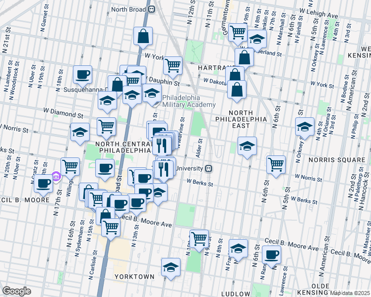 map of restaurants, bars, coffee shops, grocery stores, and more near in Philadelphia
