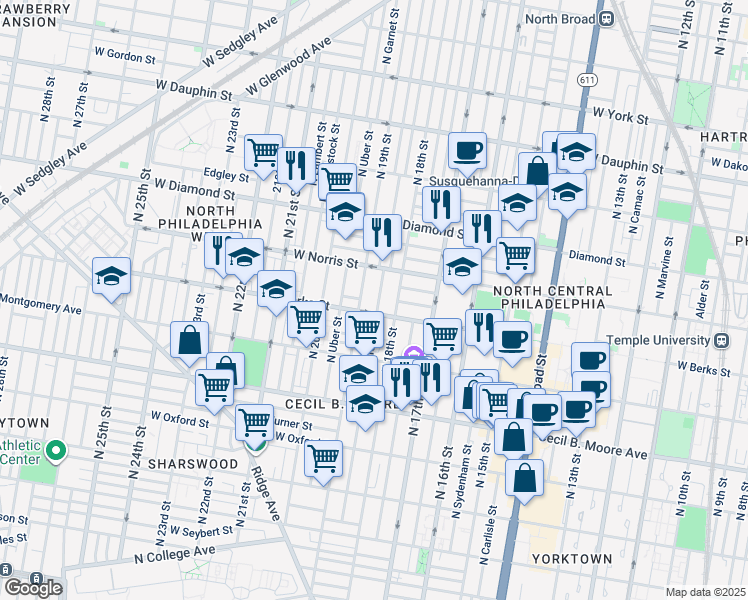map of restaurants, bars, coffee shops, grocery stores, and more near in Philadelphia