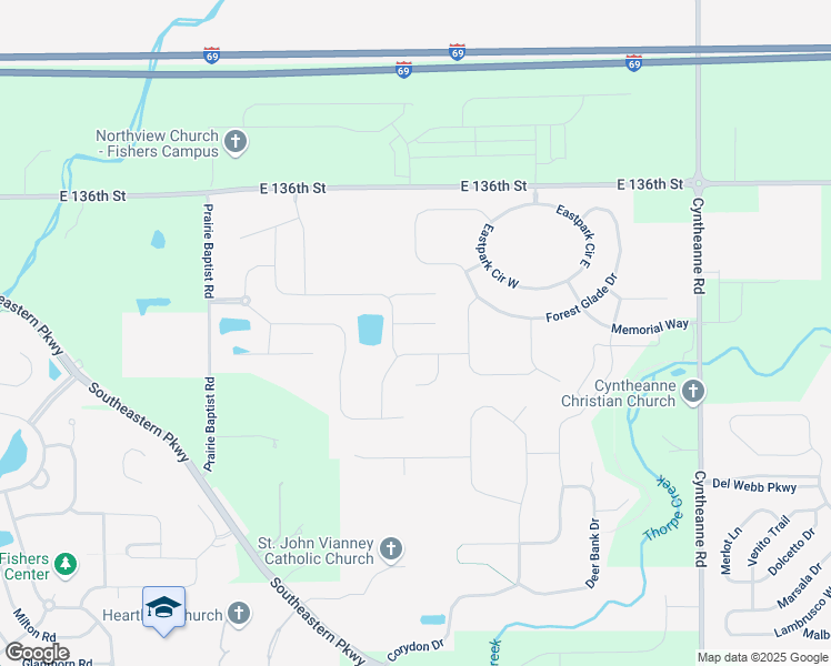 map of restaurants, bars, coffee shops, grocery stores, and more near 15144 Lansbury Lane in Fishers