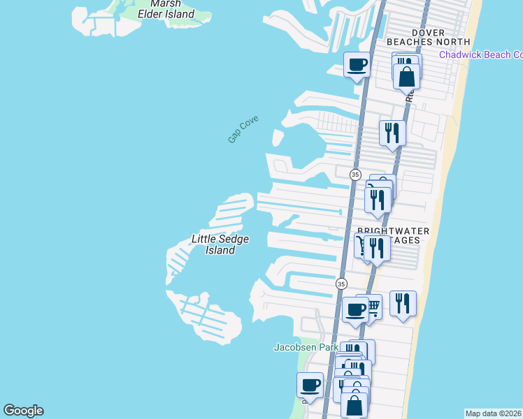 map of restaurants, bars, coffee shops, grocery stores, and more near 261 Joseph Street in Lavallette